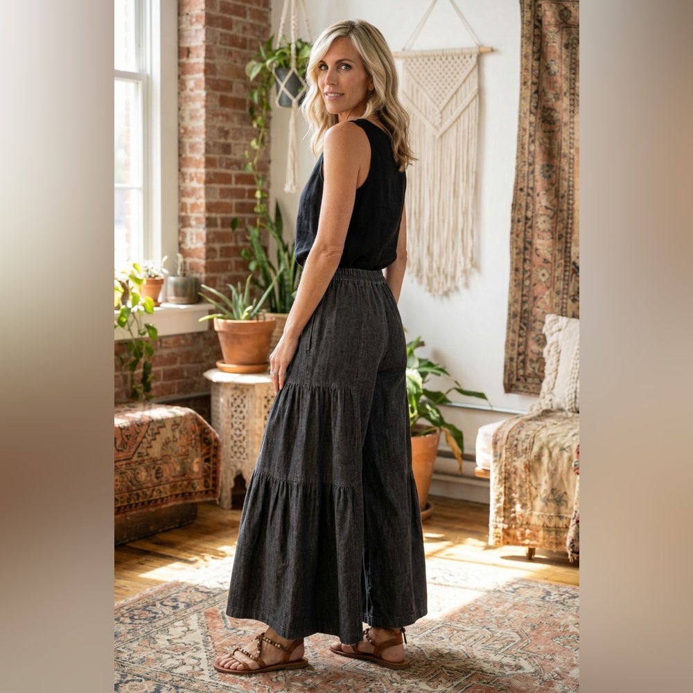 Mustard Seed Charcoal Button-Front Wide Leg Pants S M L - Picture 2 of 4